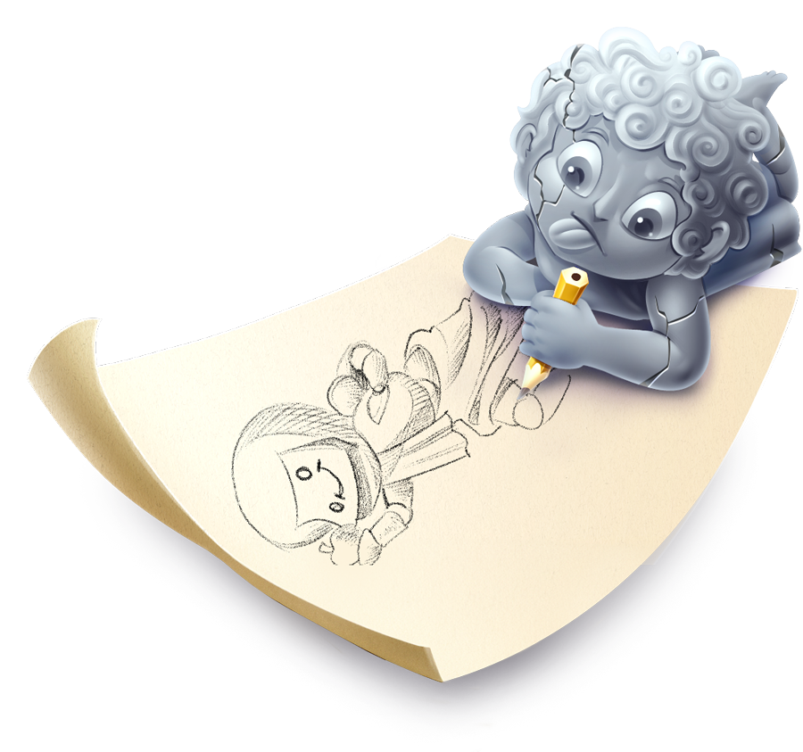 The Marble Hero sketching a drawing